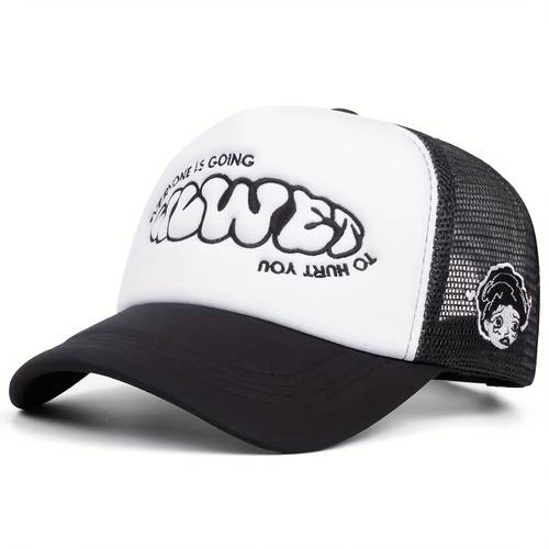 going side womens embroidery fashion trucker cap for men summer breathable net cap vintage snapback cap
