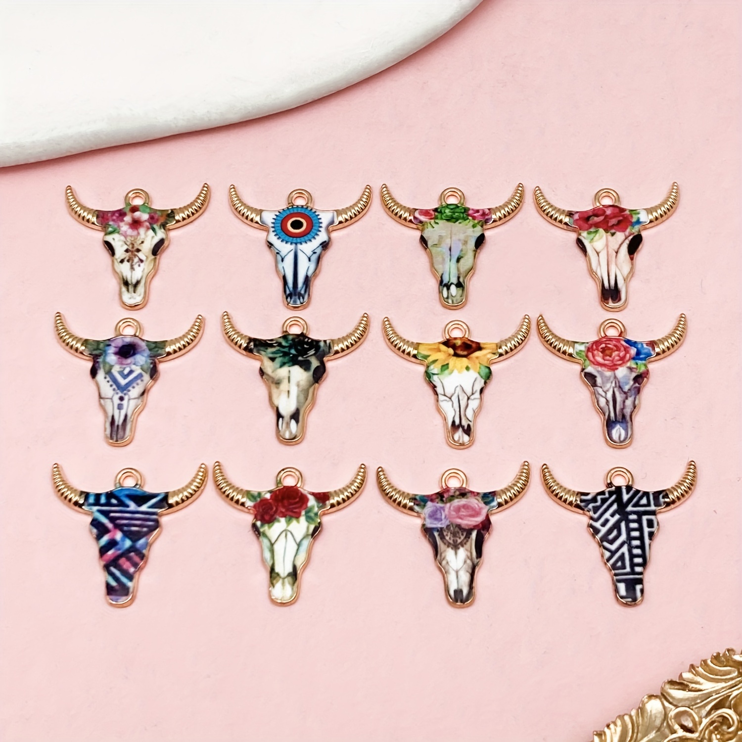 

12pcs Enamel - & Skull , Zinc Alloy Pendants For Jewelry Making, Bracelets & Accessories