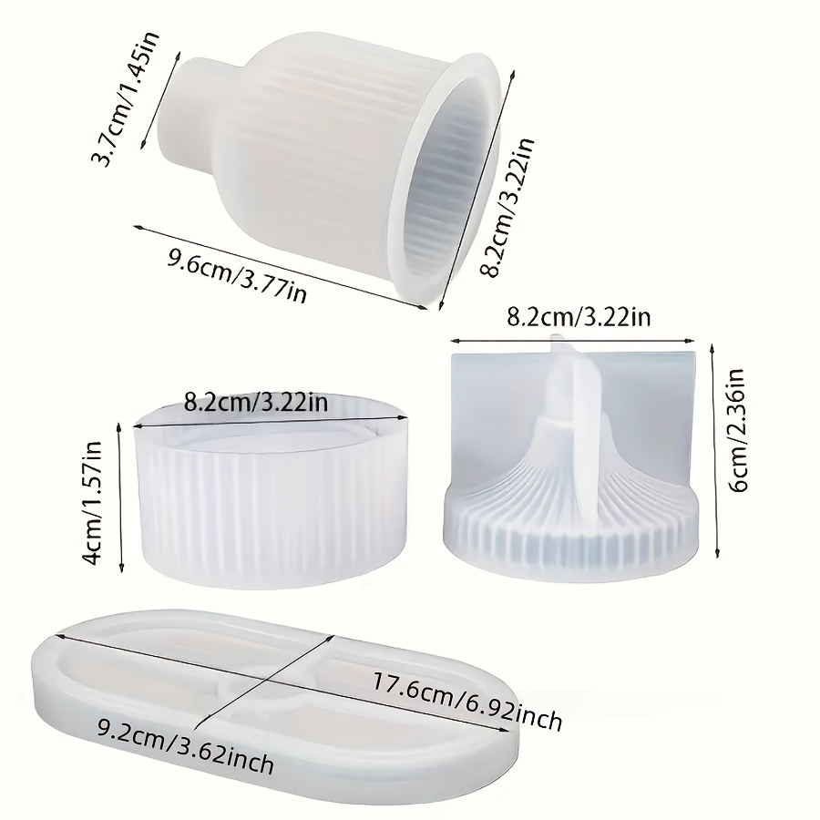 E-shop 4-teiliges Set DIY Tonformen Kristallharz Gestreifte Silikonformen, Runde Streifen Aufbewahrungsbox & Ovale Tablettvasen Gips Zementformen -