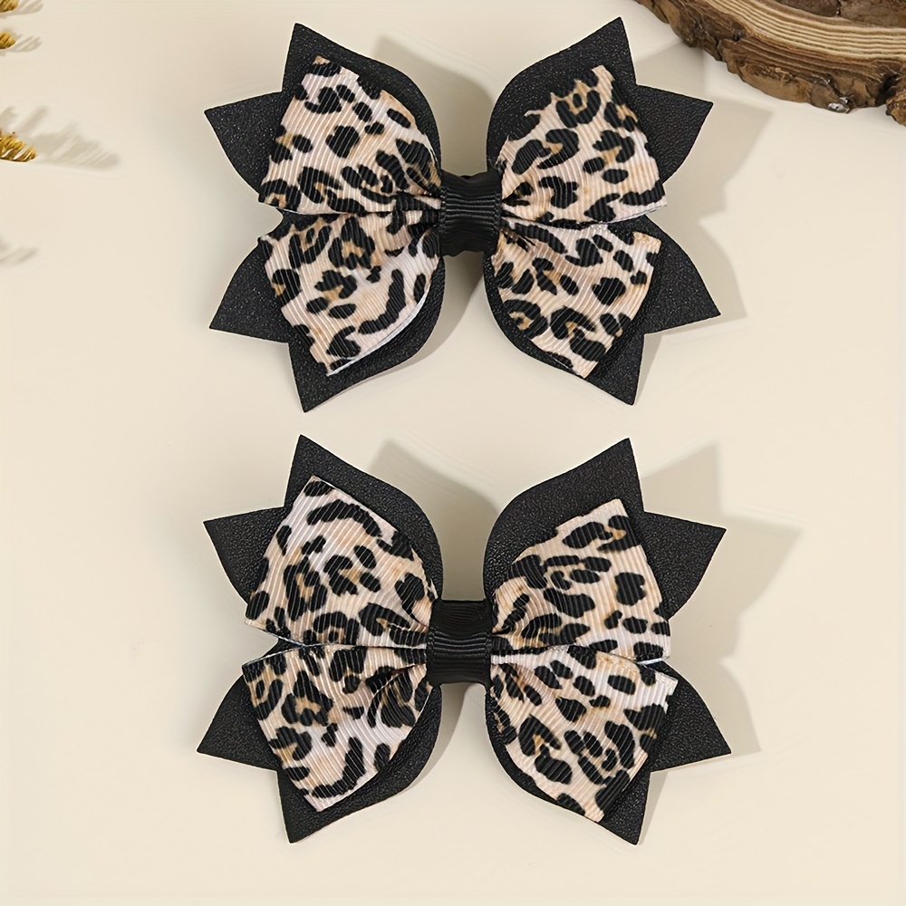 E-shop 2 Stk. Haarschleifen-Clips mit Leopardenmuster für Damen, elegante Schleifen-Haarklammern, rutschfeste Clips, Haar-Accessoires für den täglichen