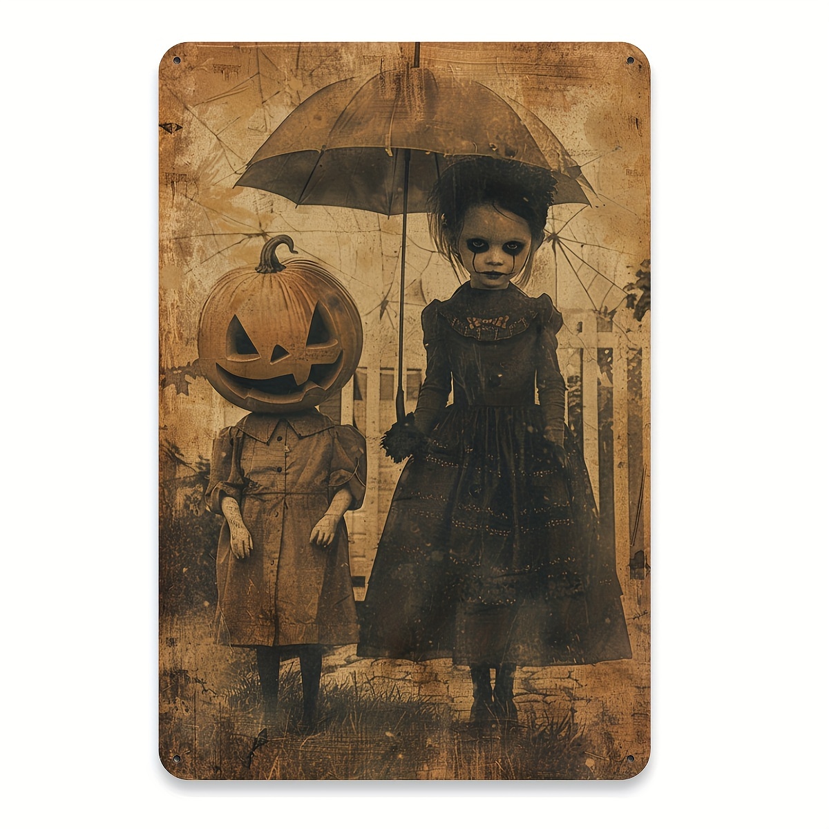 

Pumpkin And Girl Vintage Metal Tin Sign - Spooky Holiday Atmosphere Iron Foil Engraving Wall Art For Home, Forest, Garden Decor - Indoor/outdoor Iron Wall Hanging Decoration - 8x12 Inches - Pack Of 1