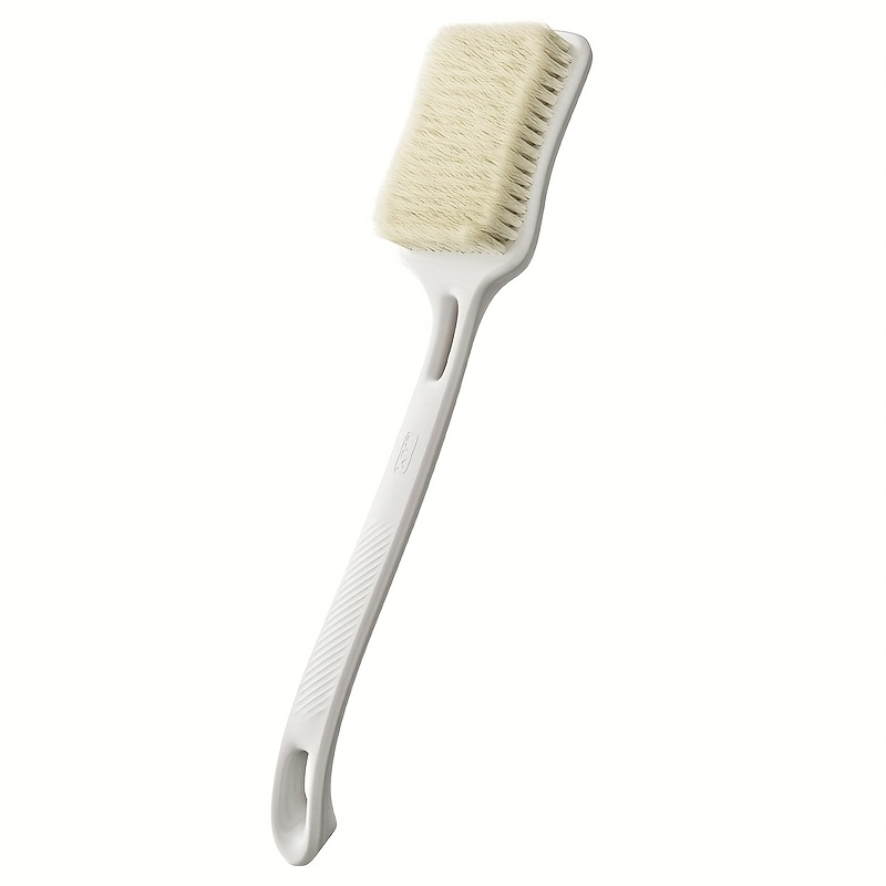 long handled cleaning shower brush with soft and hard bristles   and   brush surface back frosted body exfoliator suitable for wet or dry brushing white Product details 0
