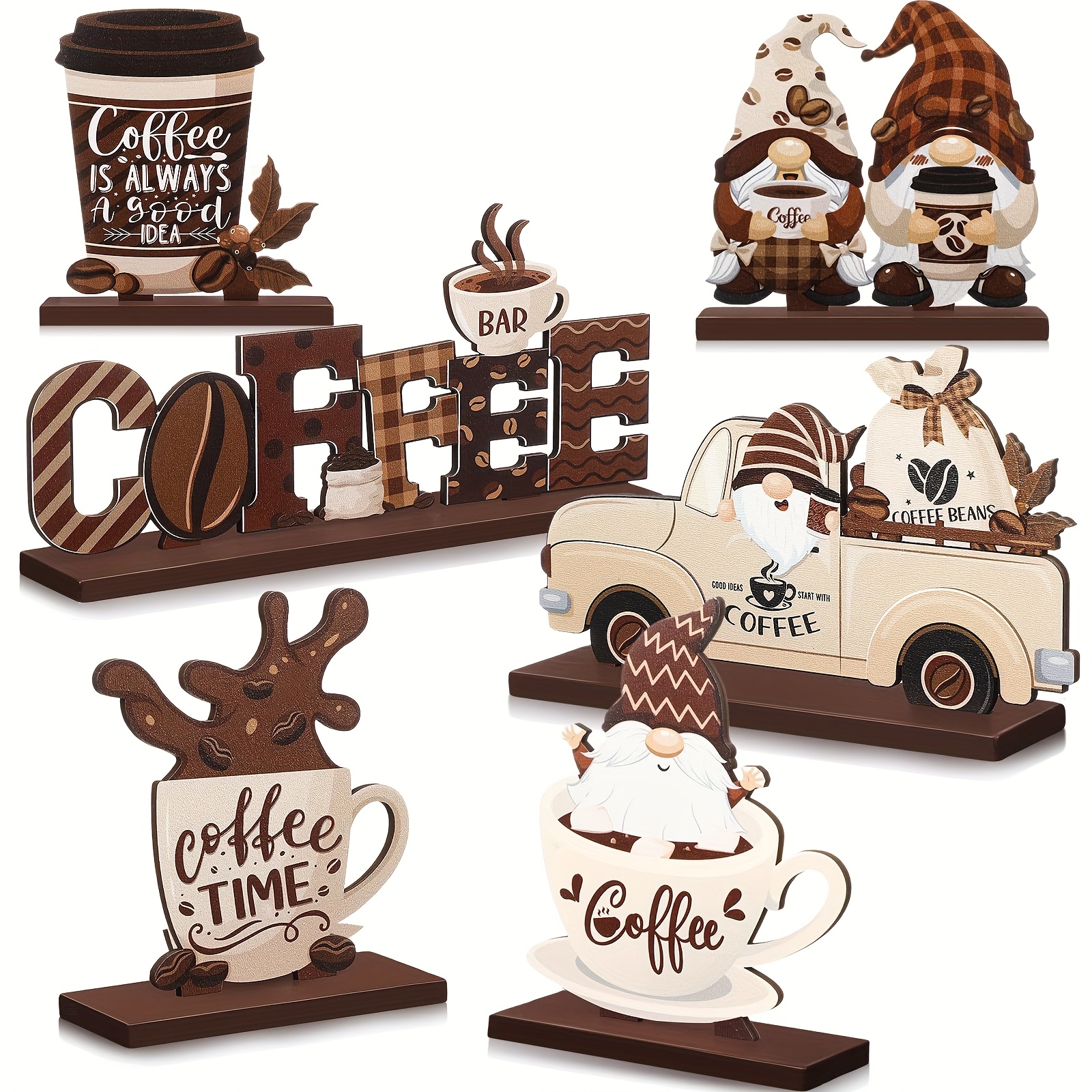 

6pcs Coffee Bar Decorative Sign Coffee Bar Accessories Farmhouse Coffee Table Center Decor Wooden Coffee Tiered Tray Decor Dining Table Sign Suitable For Coffee Station Home Kitchen Decor