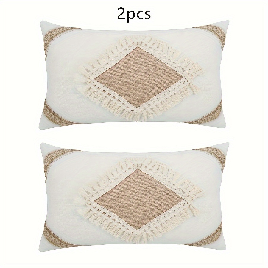E-shop 2er-Set Kissenbezüge im Boho-Stil mit Fransen für Bauernhaus-Wohnzimmer-Sofa-, Kissenfüllung nicht enthalten