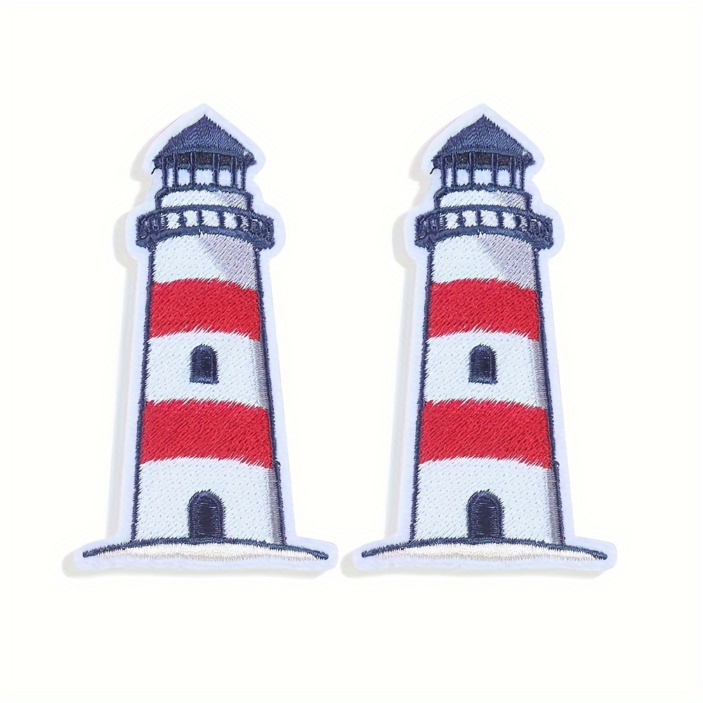 2pcs Lighthouse Badges Patches Mediterranean Embroidery Applique Iron On Stickers For Clothes Fabric Apparel Sewing Supplies
