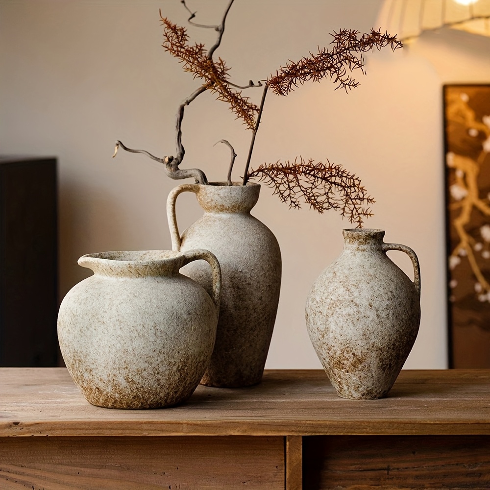 Rustic Ceramic Farmhouse Vase, Suitable for Home, Office, Kitchen, Bedroom, Bathroom, Bedroom Decor, Minimalist Style, Textured Surface, Room Decoration, Artistic Pottery, for Interior Designers Only