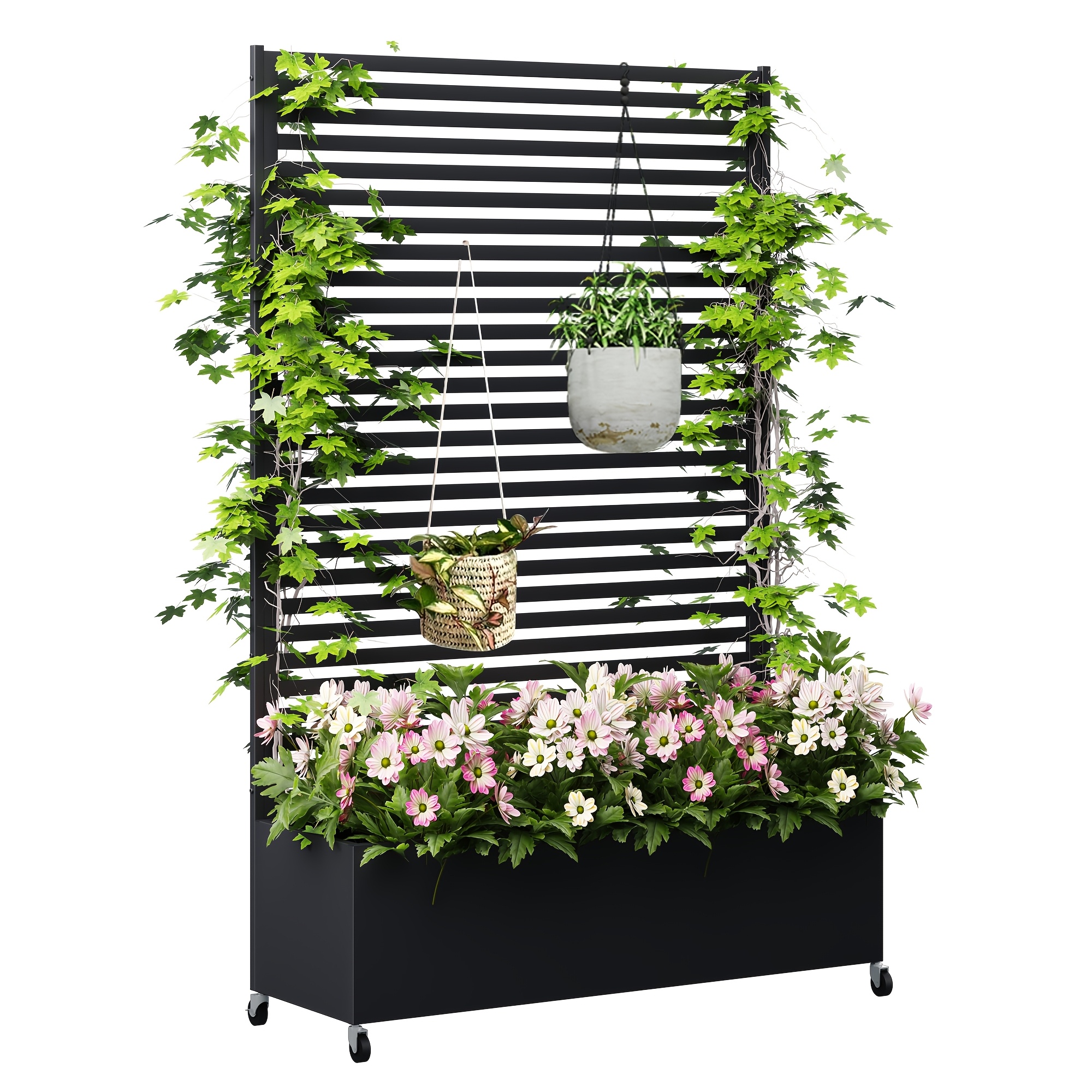Image of Box Type Elevated Garden Bed Anti Rust Weatherproof Mobile Metal Raised Planter Box Trellis Combo Privacy Screen For Outdoor Garden Patio Balcony Backyard Climbing Plants Herbs Vegetables