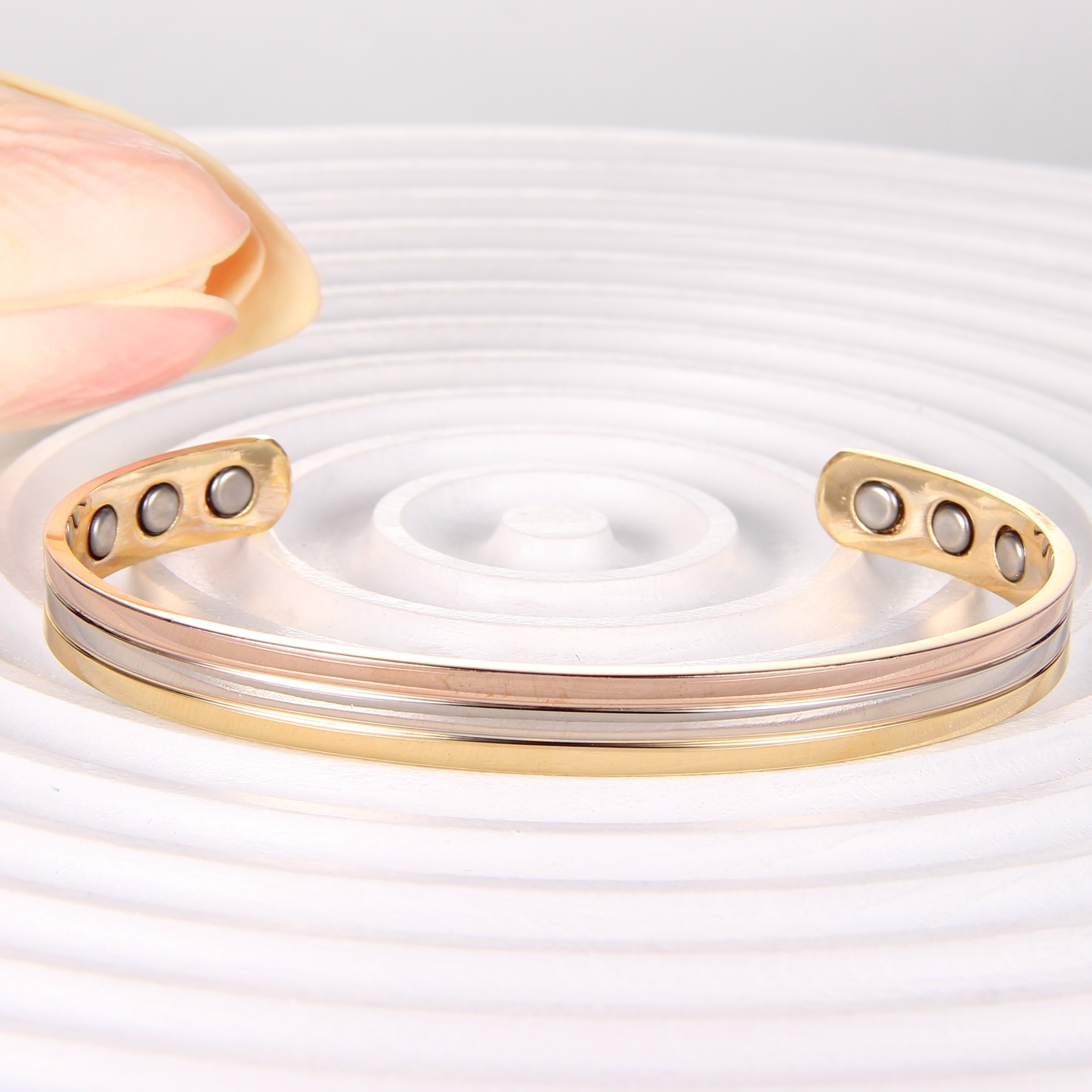 TEMU 1pc Pure Copper Magnetic Cuff Bracelet For Men Women, With 6pcs 3500 Magnets Adjustable Jewelry Gifts For