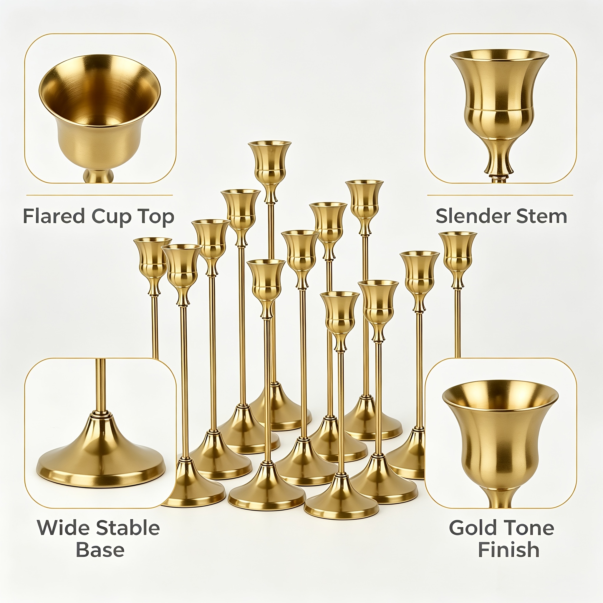 30pcs Elegant Golden Candlestick for Birthday and Wedding Decor