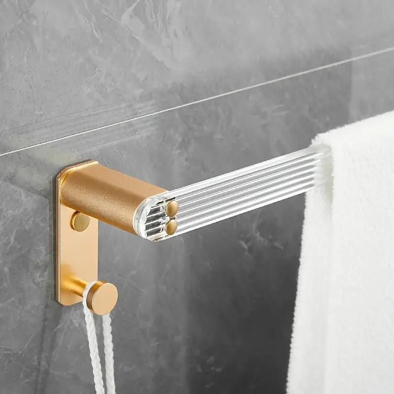 modern golden aluminum bathroom towel rack wall mounted 2 tier space saving design with ends no drill installation for contemporary bathrooms contemporary bathroom accessory luxury bathroom fixture sturdy construction bathroom decor and accessories Product details 4