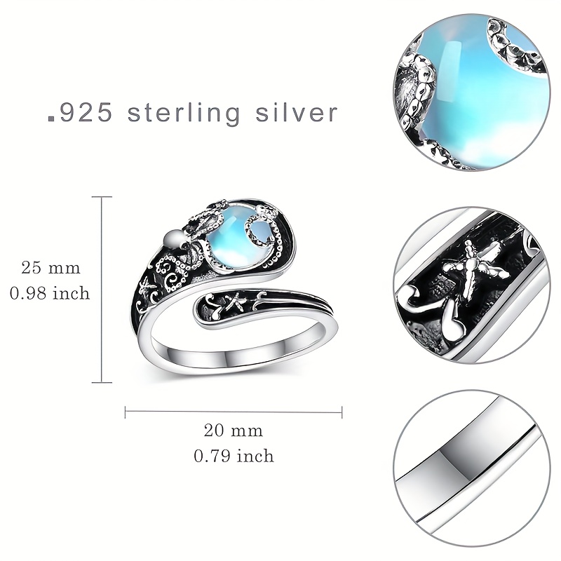 Women's Adjustable Octopus Ring with Moonstone, S925 Silver