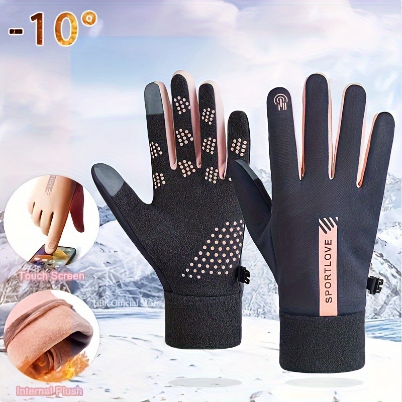 

Winter Fleece-lined Thermal Gloves - Touch Screen Compatible, Acrylic Woven Cycling Gloves For Outdoor Activities, Hand Washable, For Adults Over 15 - Black