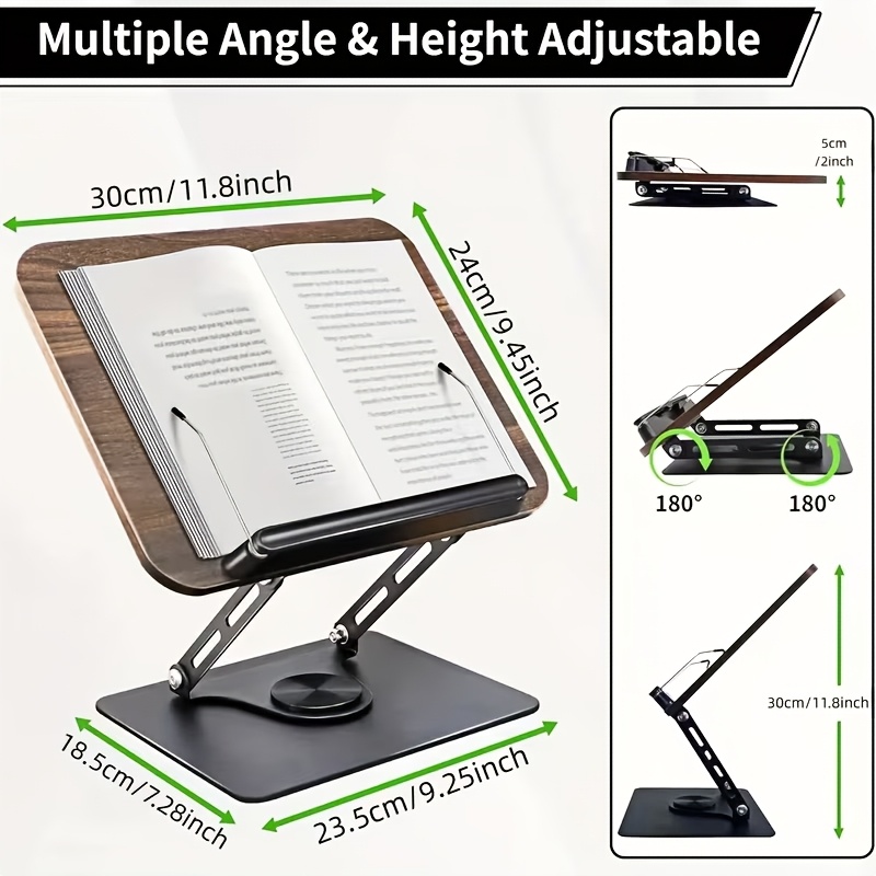 TEMU Supporto per libri per uso con altezza e angolazione regolabili (rotazione a 360簞) - Organizzatore da scrivania pieghevole, porta-/tablet