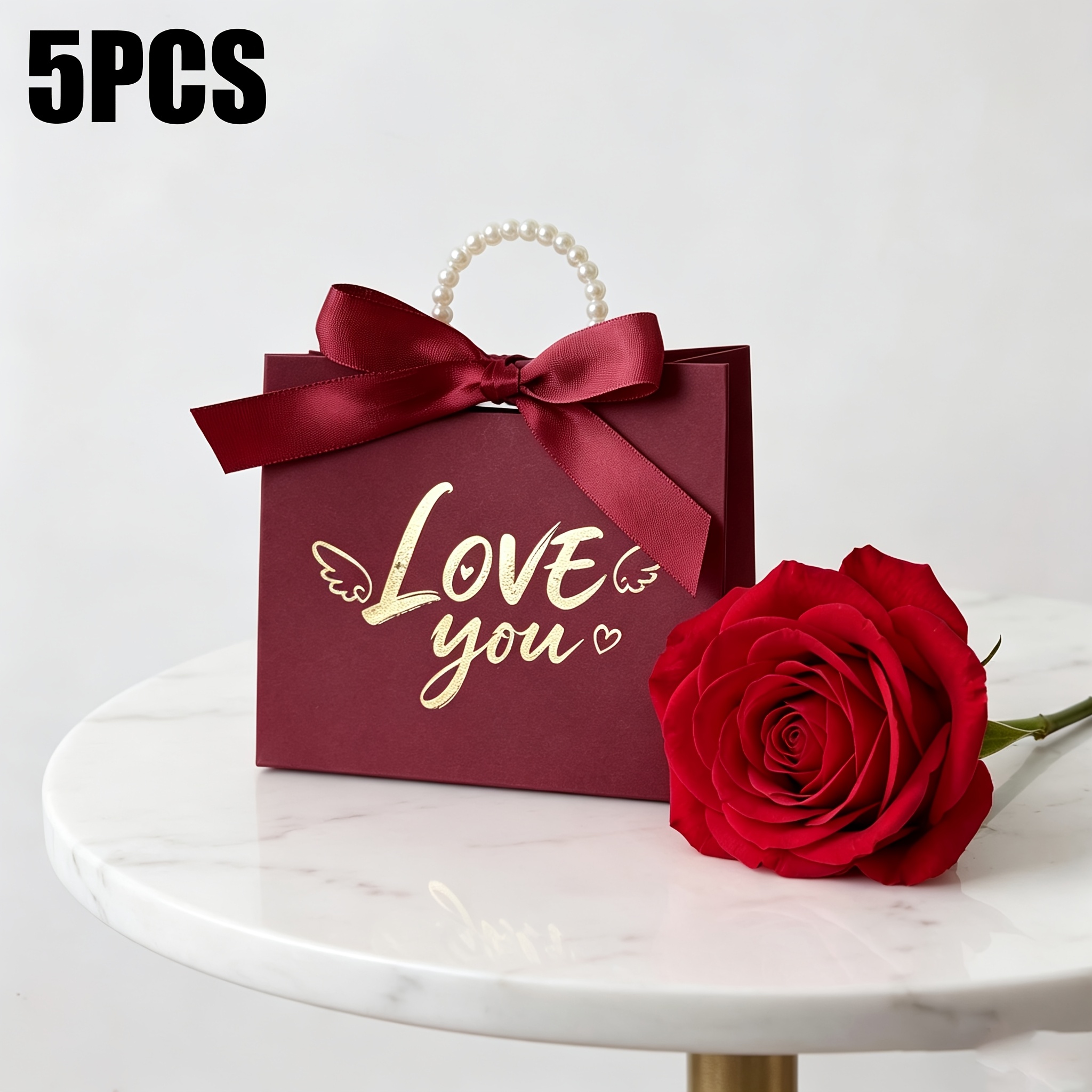 TEMU Caja de Regalo con Cinta y Perlas de 5/10/24 piezas, Caja de Recuerdos, Caja de Regreso para de Bodas, Caja de Joyería de Flores Envasadas, Caja