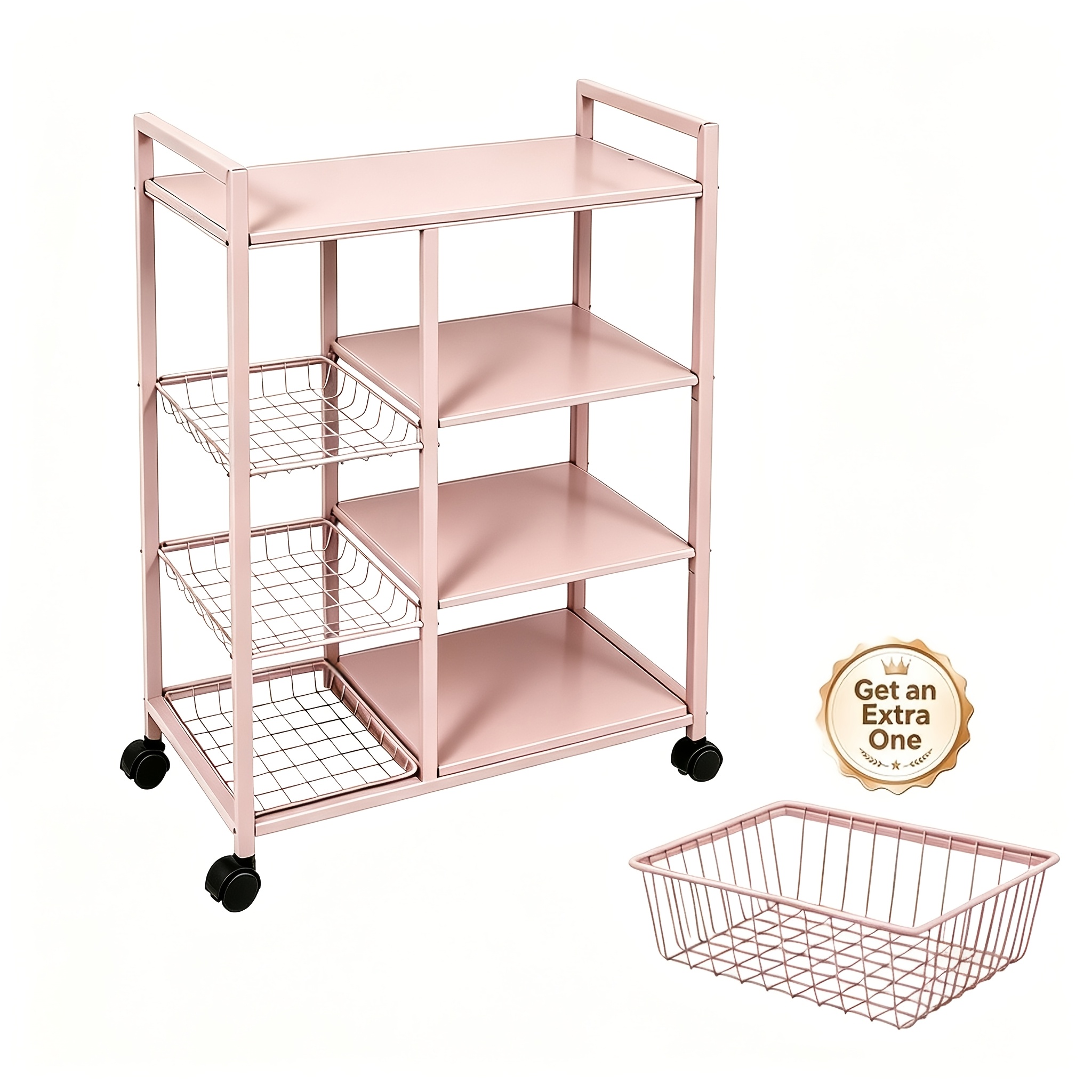 TEMU 1pc 3/4 Floors Comes With An Storage Basket; Portable Storage Rack, Mobile Multifunctional Service Cart, Heavy-duty 2/3/4 Layer Storage Rack,