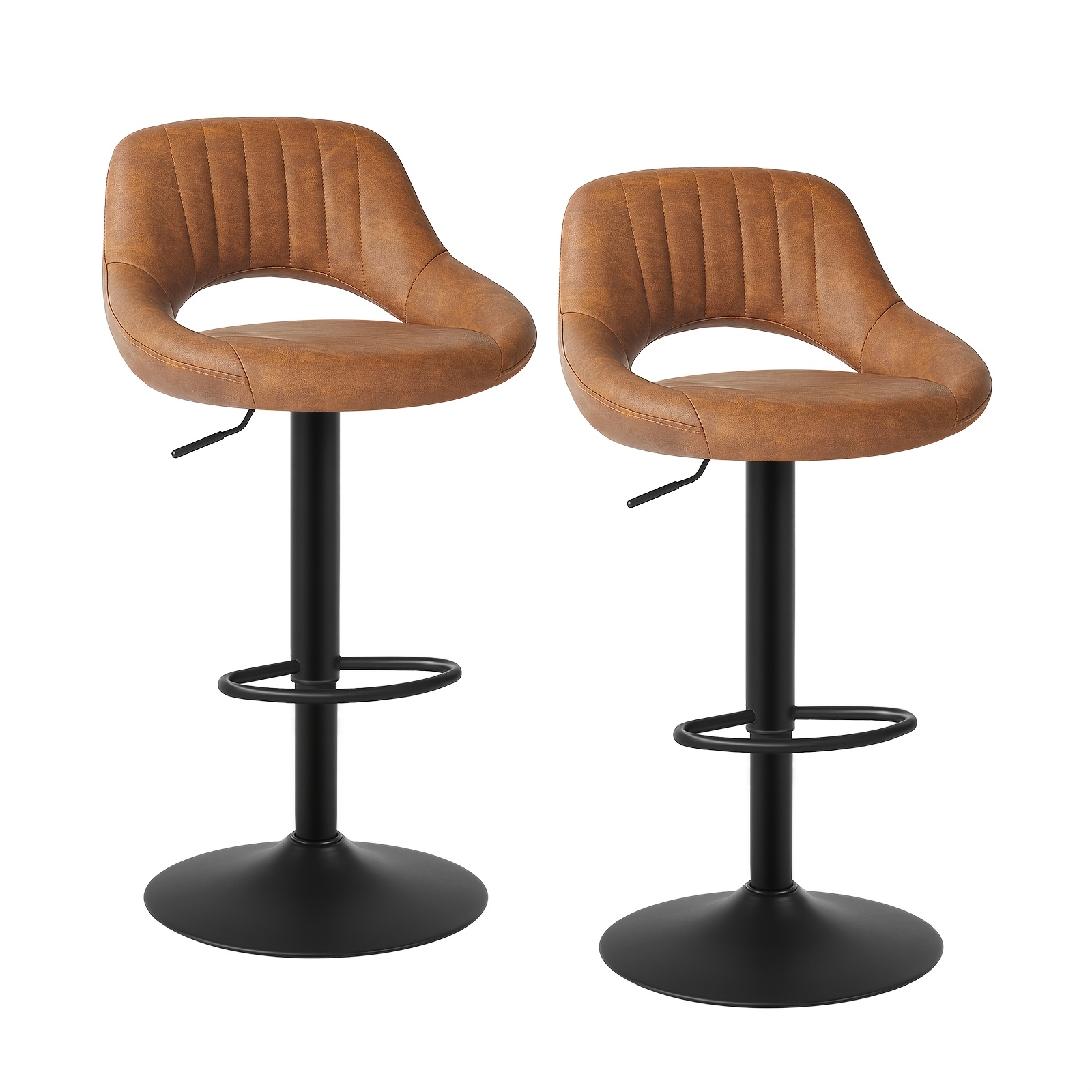 2pcs Bar Stools Designer Stool Bistro Stool 360° Rotatable Height Adjustable With Backrest Made Of Faux Leather And Steel
