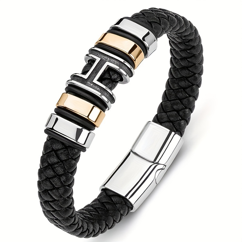 Image of 1pc 's Classic Four-button H Braided Wrap Bangle Bangle Bracelet Metal Magnetic Fashion Bangle Bangle Bracelet Casual Jewelry