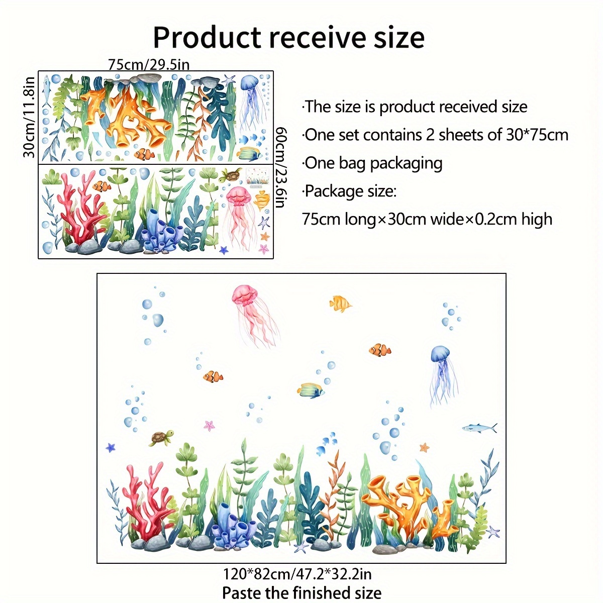 Image of A Set Of 2 (30*75cm*2pcs) Seaweed Jellyfish Bubble Wall Stickers, Self-adhesive Wall Decals For Room Decoration (ms8436-nh)