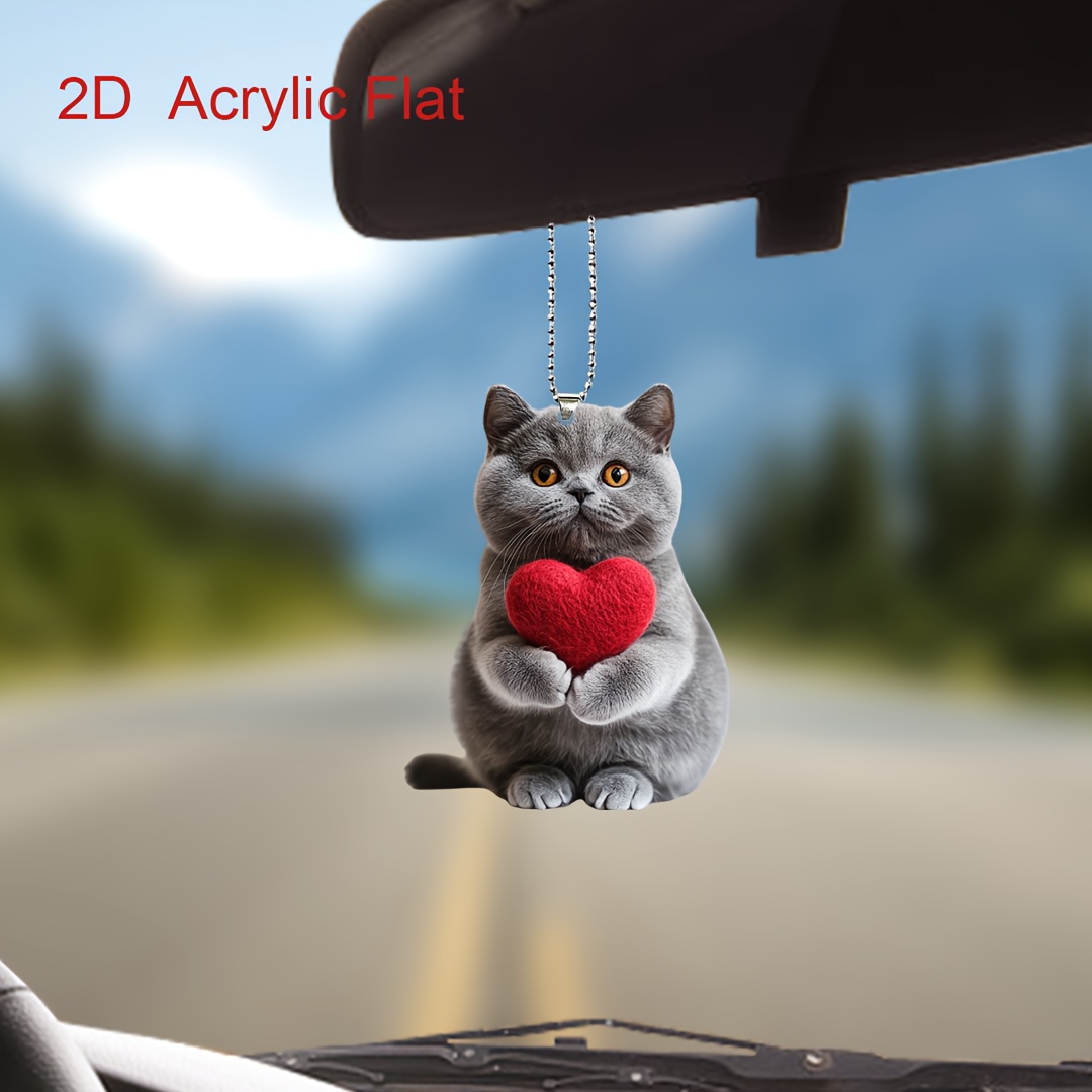 

Adorable British Shorthair Cat Acrylic Car Charm - 2d Keychain & Rearview Mirror Decor Accessory