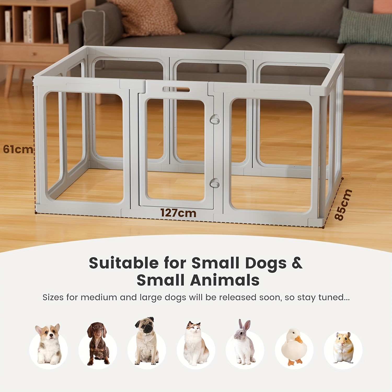 Image of Acrylic Pet Playpen 10pcs, 127x85x61cm Transparent Dog Pen Indoor With Door, Puppy Pen Easy Assemble & Cleaning, Transparent Dogs Fence Indoor, Suitable For Puppy/cat/small Animals, White/gray