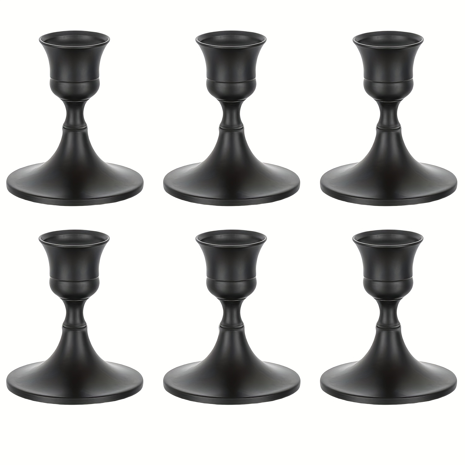 TEMU 6/12 stuks Kaarsenhouders: Zwarte Metalen Kegelvormige Kaarsenstandaards, Moderne Cilindrische Houders voor Halloween en Kerst Haarddecoraties