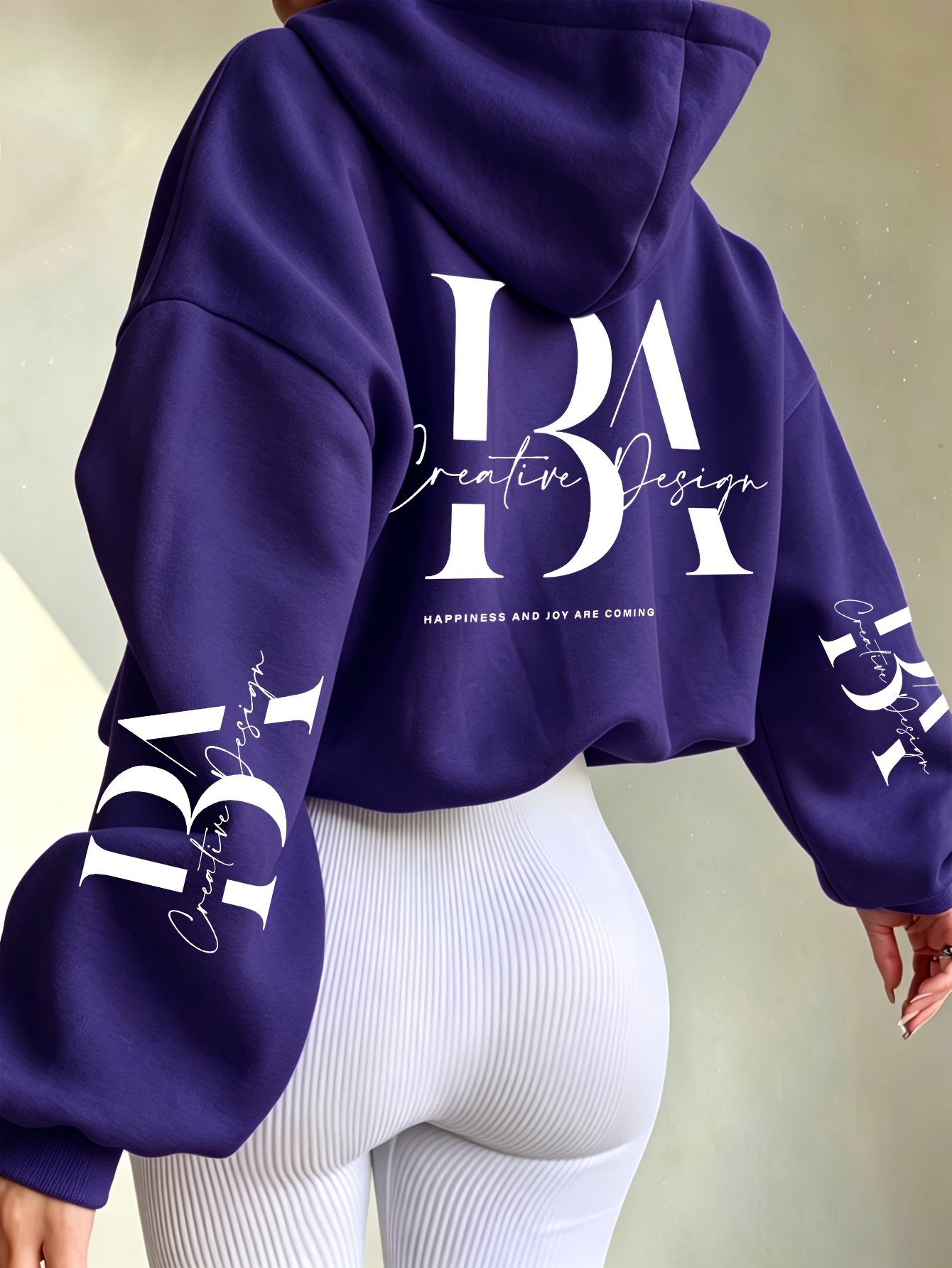 Short Hooded Sweatshirt with Creative Handwritten Print