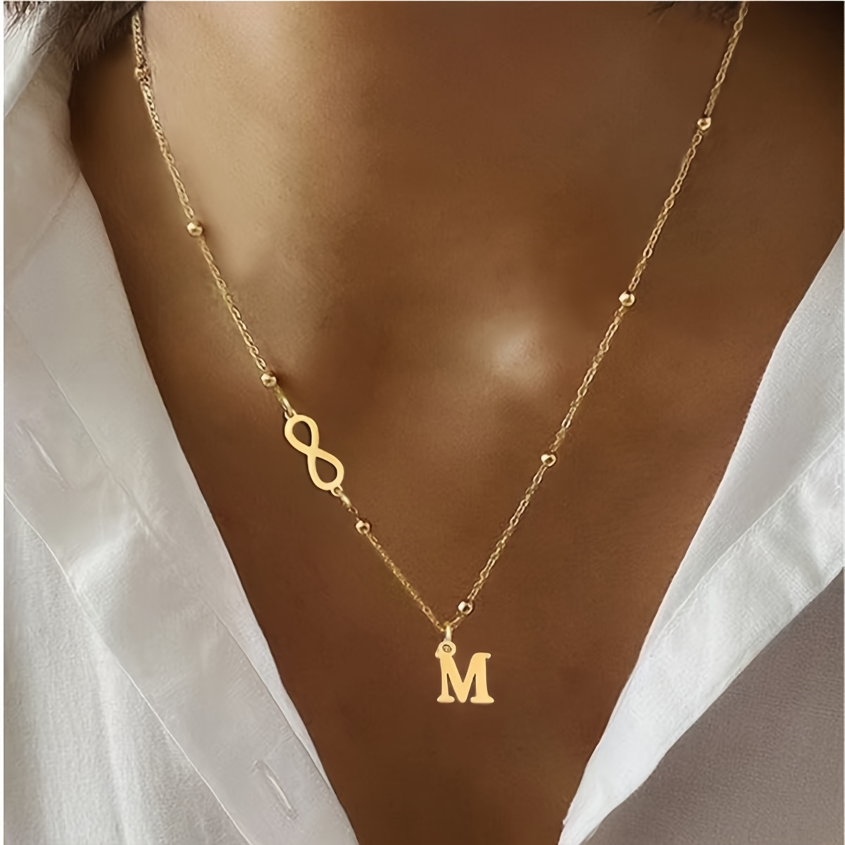 TEMU Collar de 1 pieza de cuentas de hilo de 8 de acero inoxidable, a y exquisito, con colgante de A-Z para mujer. Adecuado para uso diario casual y