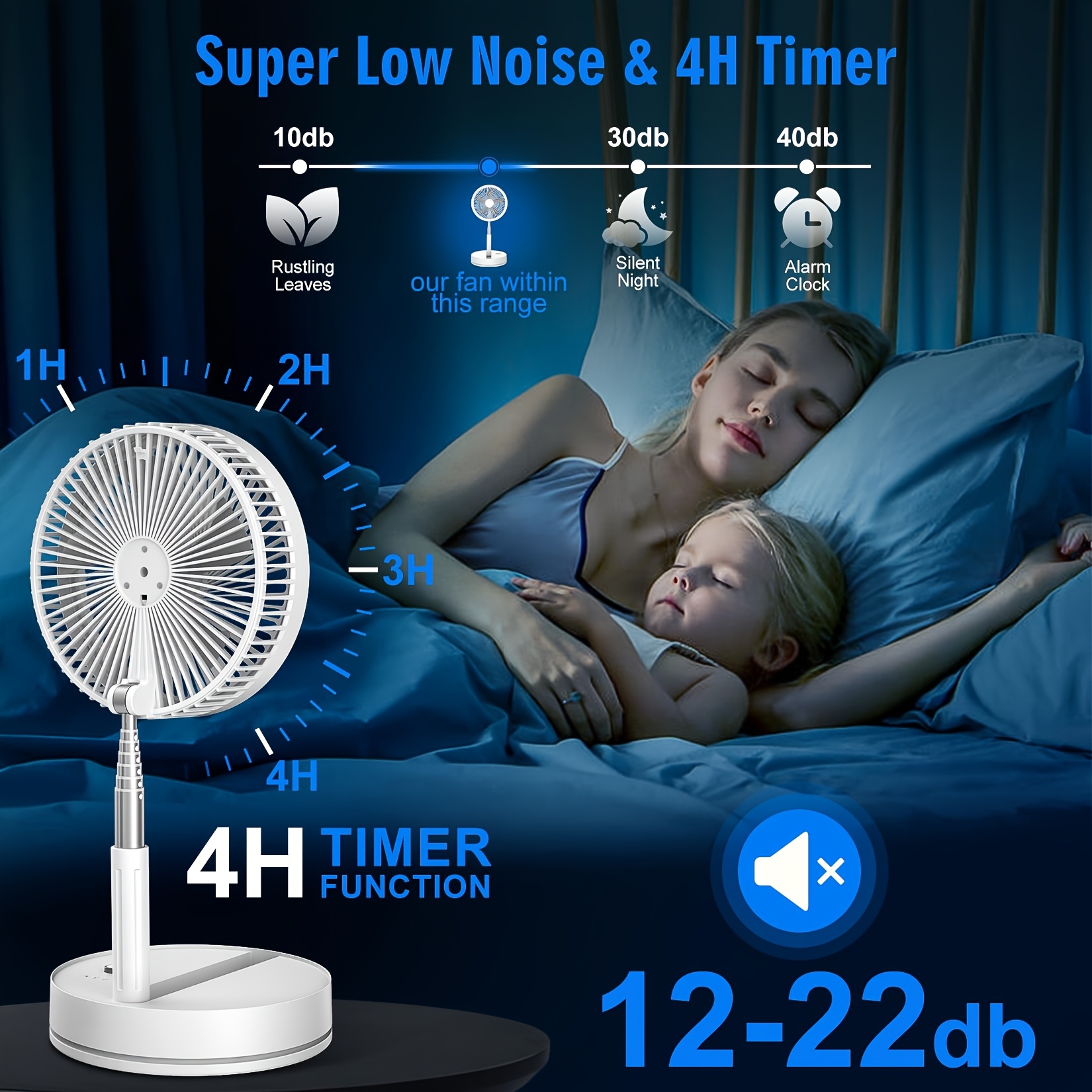 Foldable Standing Fan | Adjustable Height | Portable & Quiet | Detachable | 3 Wind Speeds | 8000mAh Battery | 1.5m Cable | Remote Control | Indoor & Outdoor Use
