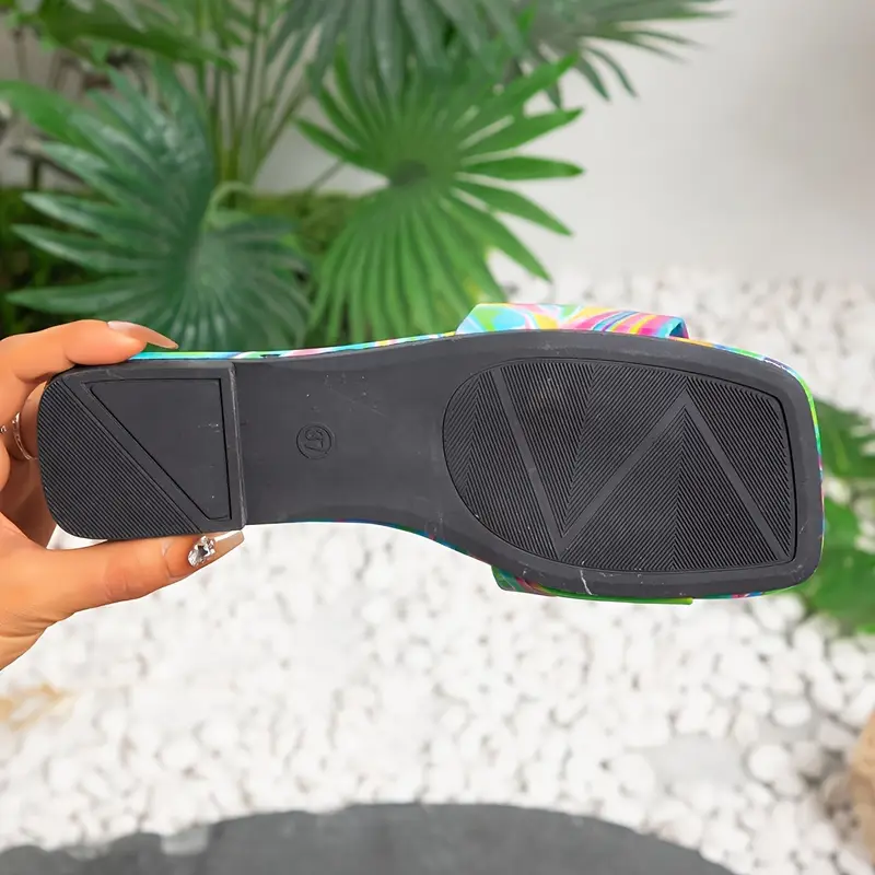 womens abstract color slide sandals fashion open toe flat summer shoes lightweight slide sandals details 5