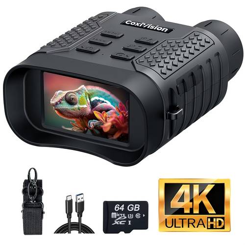lunettes 4k pour , écran 3,1 amélioré et batterie rechargeable 4400mah, vision dans lobscurité avec réglage à 7 niveaux pour , vidéo 4k et photo 48mp, carte 64 go, adaptées à la sécurité, à et au camping (25mm/50mm)