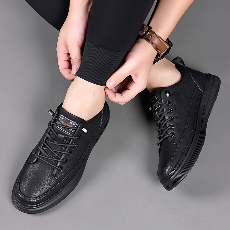 mens casual black sneakers lace up rubber sole shoes casual wear