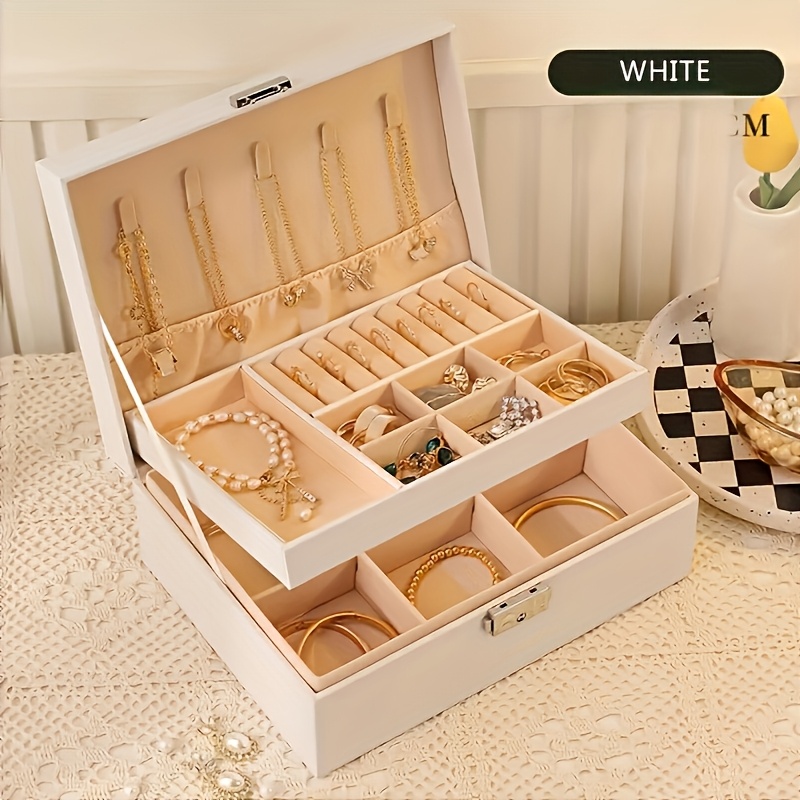 item picture large capacity multi functional jewelry organizer box high quality moisture resistant anti oxidation design with layered compartments for necklaces bracelets jewelry boxes