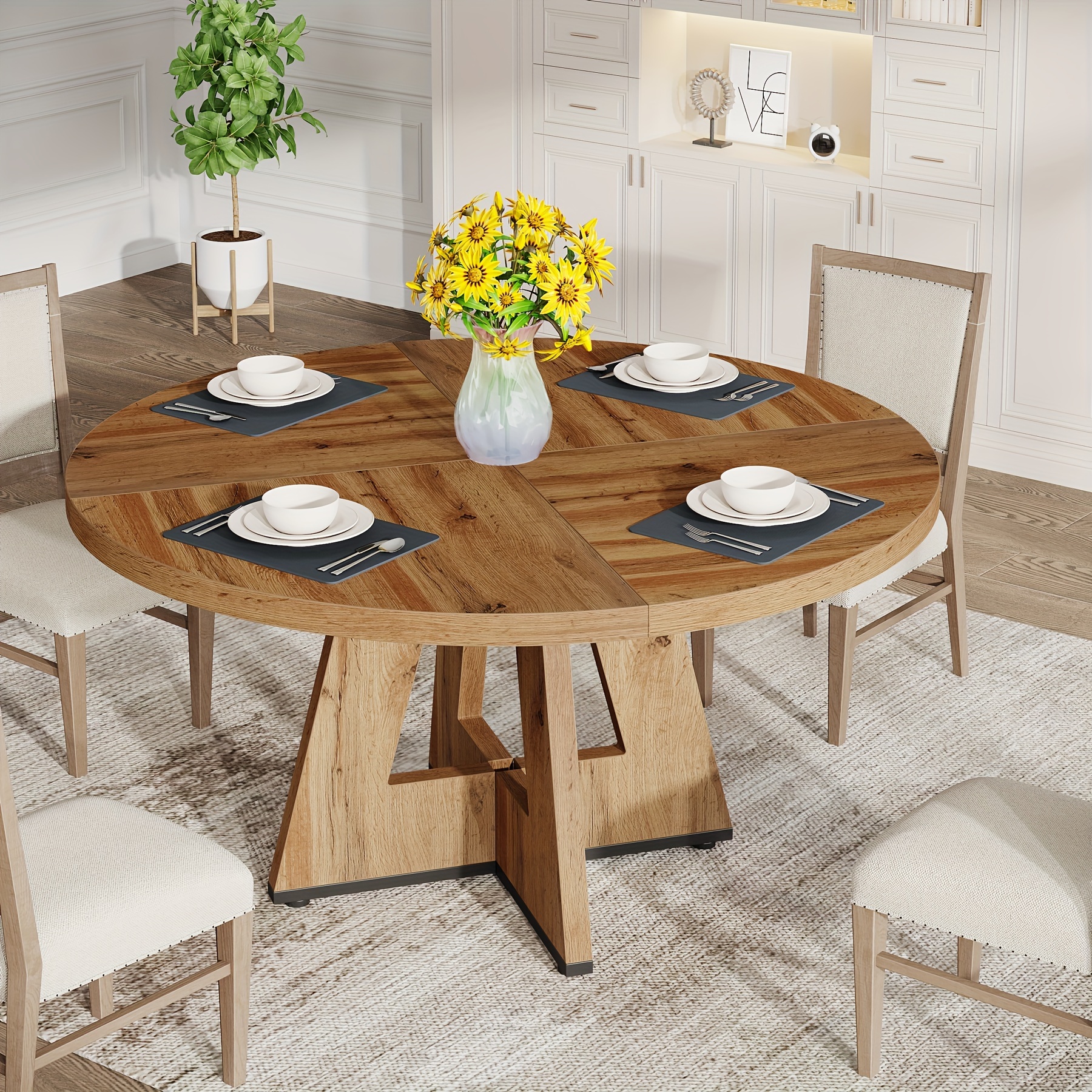 reliable 47 Inch Farmhouse Dining Table, Rustic Round Dinner Table for 4, Ideal for Home Dining Room And Living Room, Offering A Countrified Touch to Your Decor 14 reliable 47 Inch Farmhouse Dining Table, Rustic Round Dinner Table for 4, Ideal for Home Dining Room And Living Room, Offering A Countrified Touch to Your Decor - Image 14
