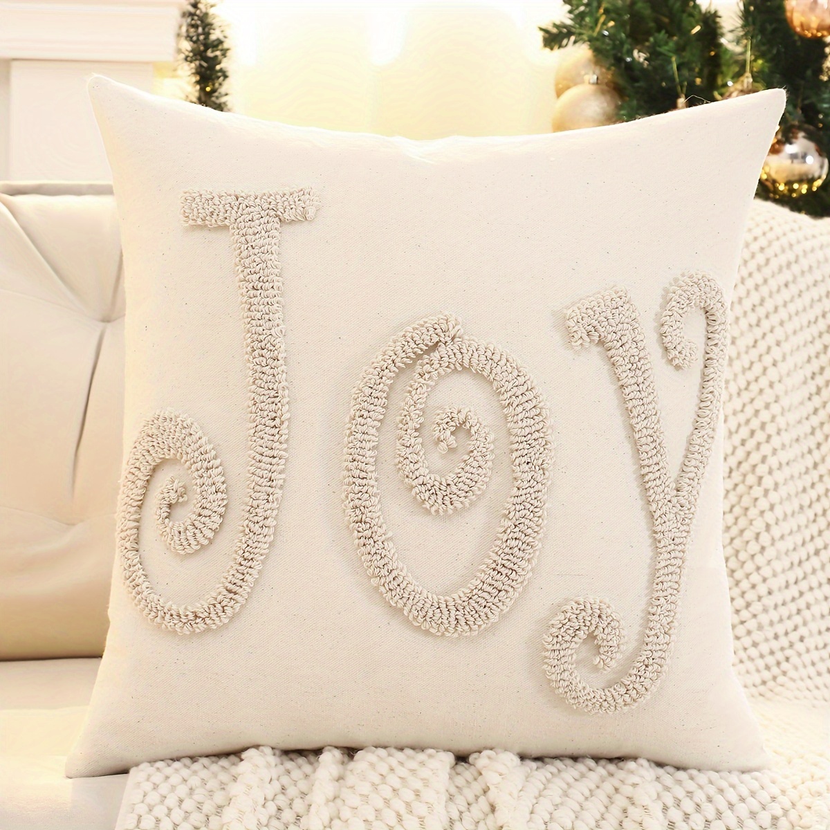 1pc Joy Christmas Decoration Pillowcase Canvas Embroidery Living Room Bedroom Decoration