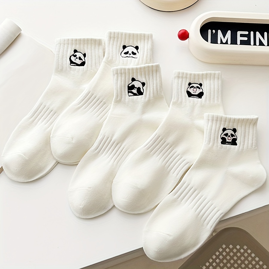 TEMU 5 Pairs Cartoon Panda Socks, Cute & Breathable Short Socks, Women's Stockings & Hosiery