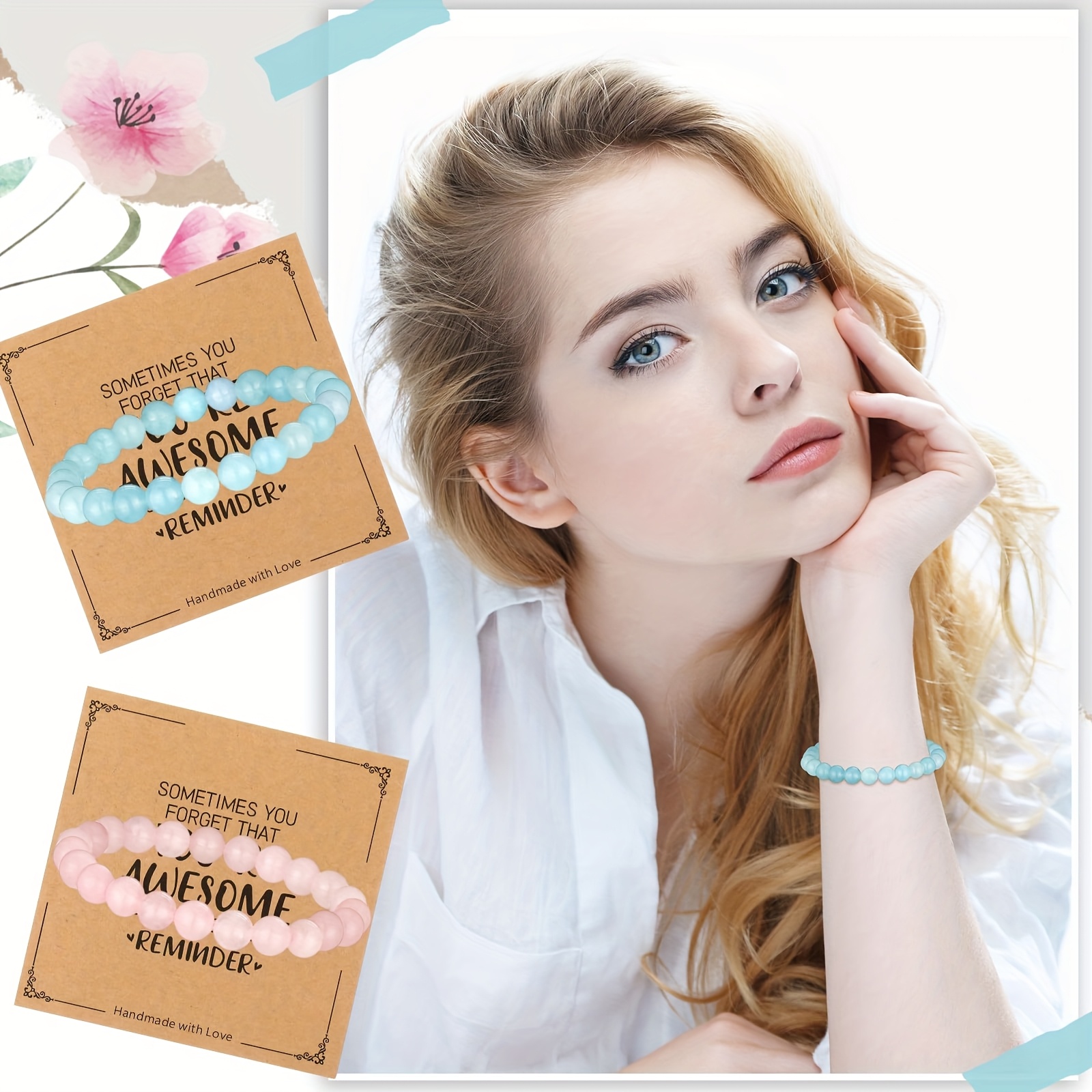 Inspirational Beaded Bracelets 12 Pack Adjustable Natural Stone