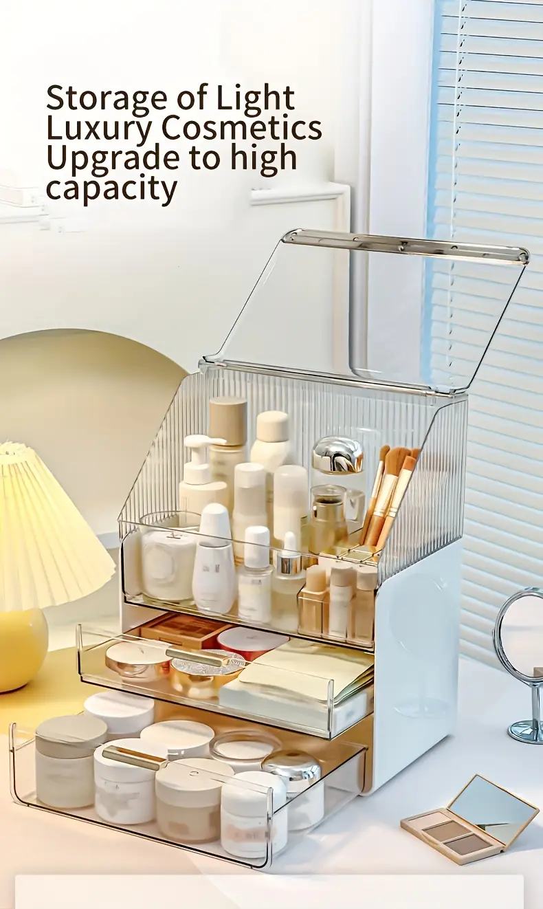 1pc large capacity clear cosmetic perfume organizer transparent makeup brush holder with multiple compartments lightweight polished bathroom countertop storage box for women men no assembly needed Product details 0