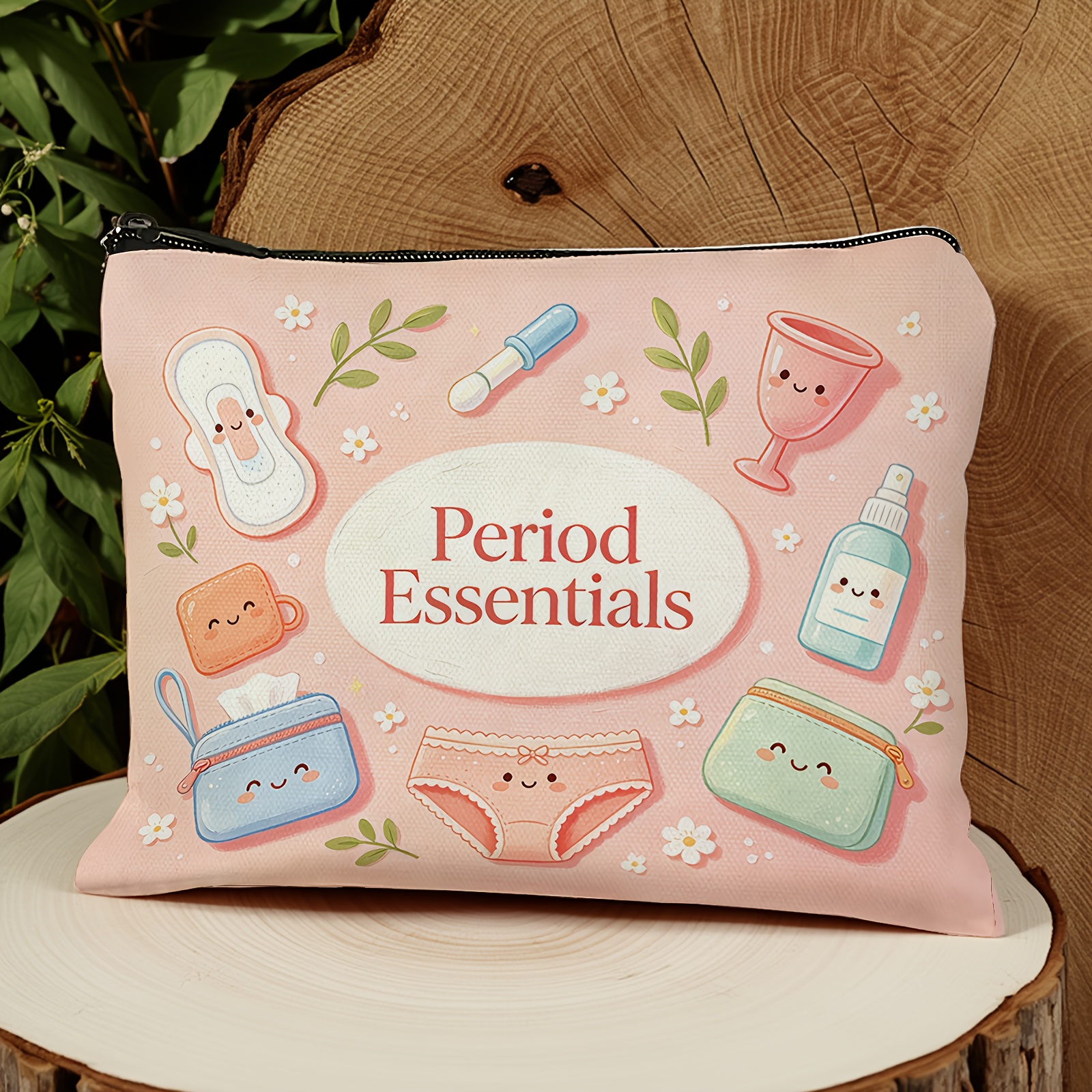 TEMU Essential Period Organizer Bag, Cute Cartoon Pads Pattern Makeup Bag, Travel Washbag, Multi-functional Storage Bag, Tidy Bag, Women's Menstrual