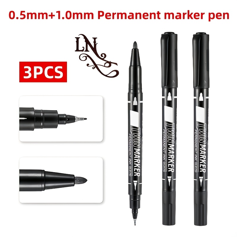 TEMU New Style Fine Point Quick-dry Waterproof Dual-head Neutral Pen, Cd Pen/sketch Pen, 0.5mm Needle Tip 0mm , Black, Red, Blue Ink, Multi-use Pen,
