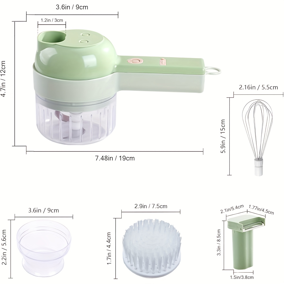 multi functional portable electric vegetable cutter set wireless vegetable processor for garlic peppers onions celery with brush   with egg cream beater electric vegetable slicer Product details 2