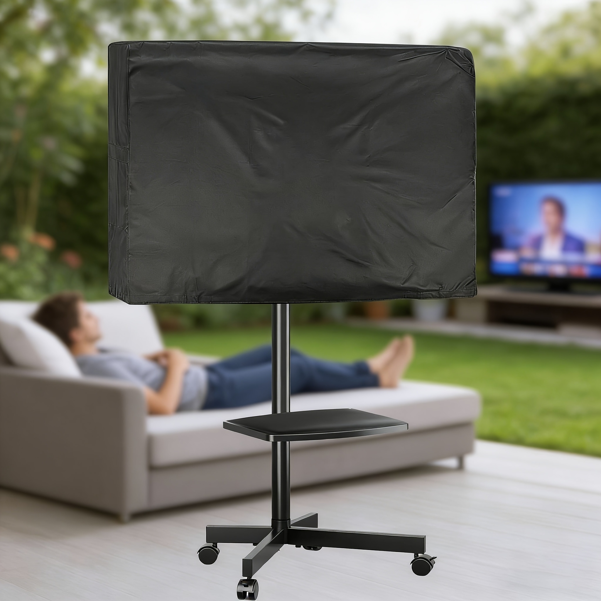 TEMU 1 Outdoor Television Cover Designed For Mobile Tv Carts, Providing Protection Against Dust For Outdoor Rolling Tv Stands, Measuring 57.3 Inches