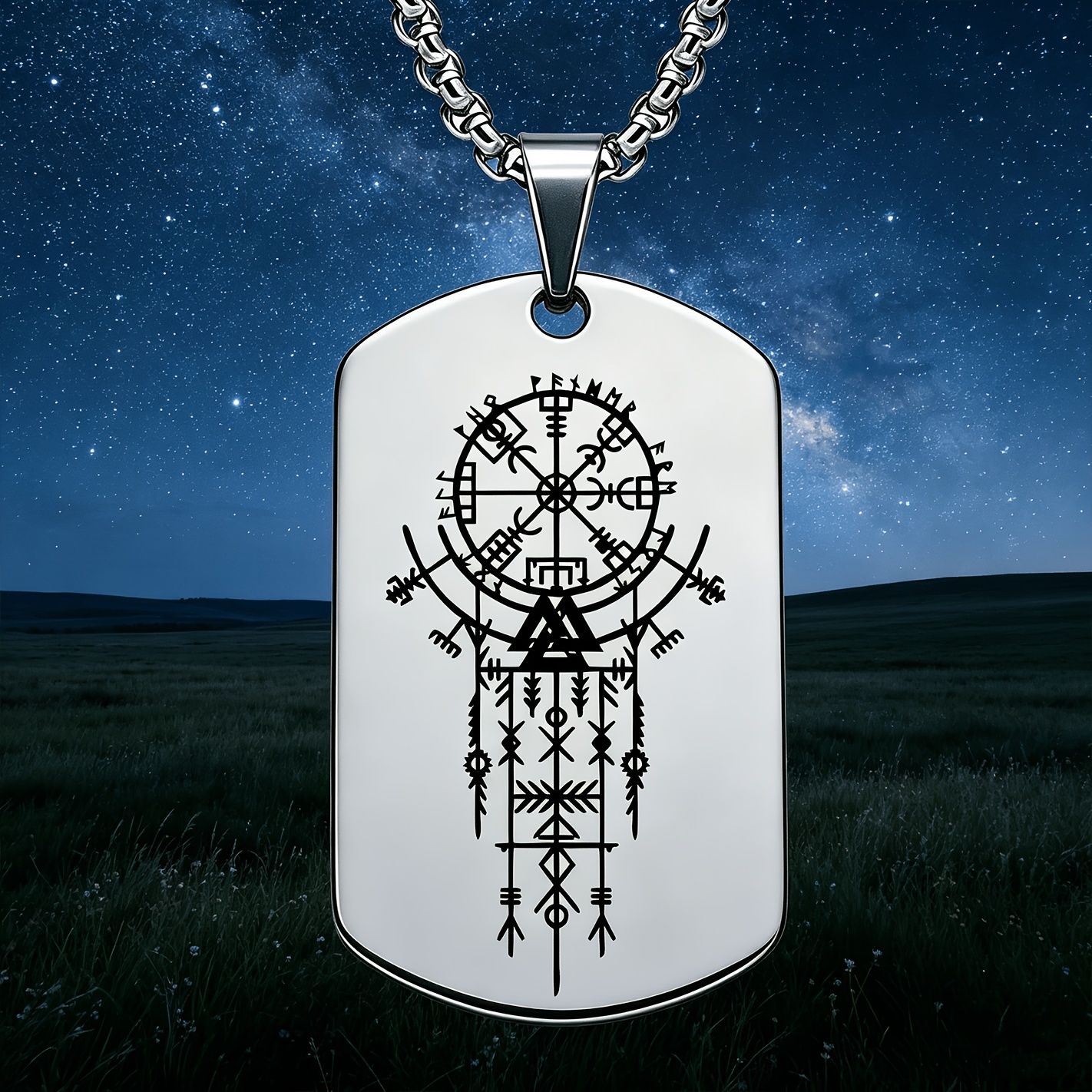 Stainless Steel Rune Totem Engraved Necklace, Unisex