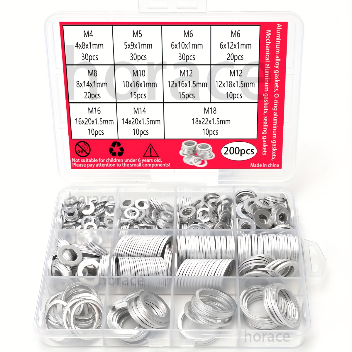 TEMU 200pcs Aluminum Alloy Washers, O-rings, Sealing Gaskets For Mechanical Equipment, Sleek Metal Washers, Uniform O-rings, Sturdy Washers, Durable