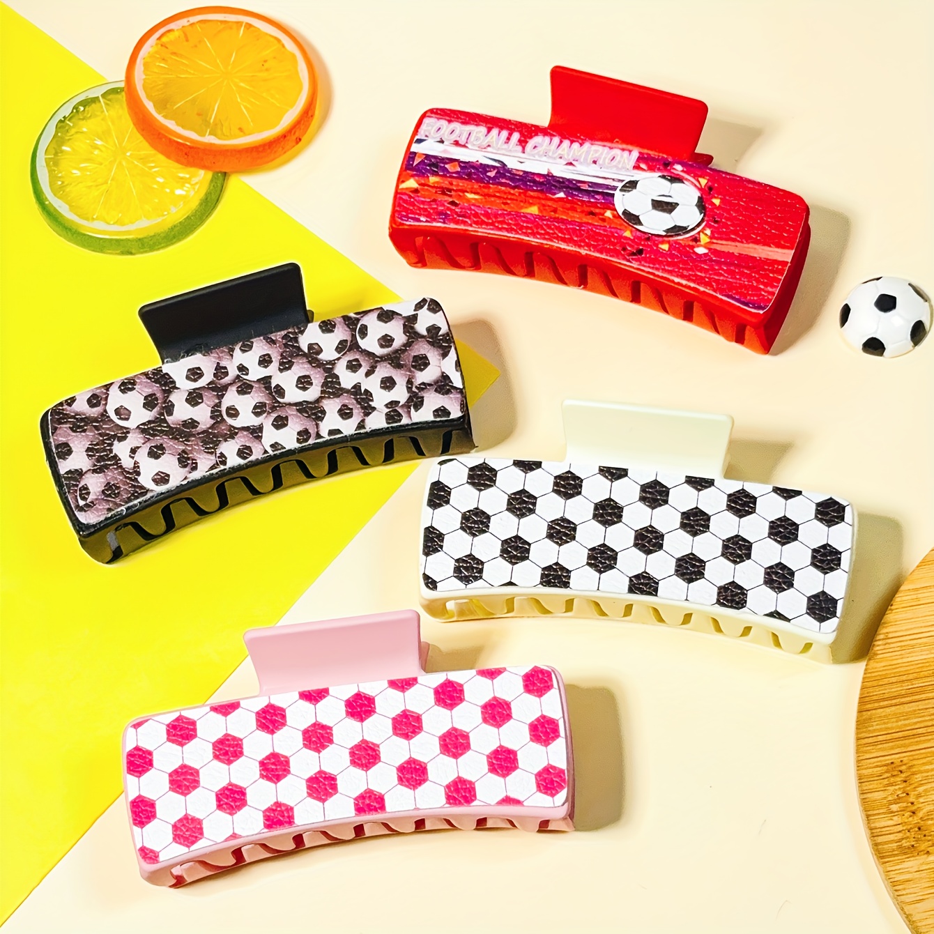 4pcs football pu leather clasp hair clips baseball mixed - Temu