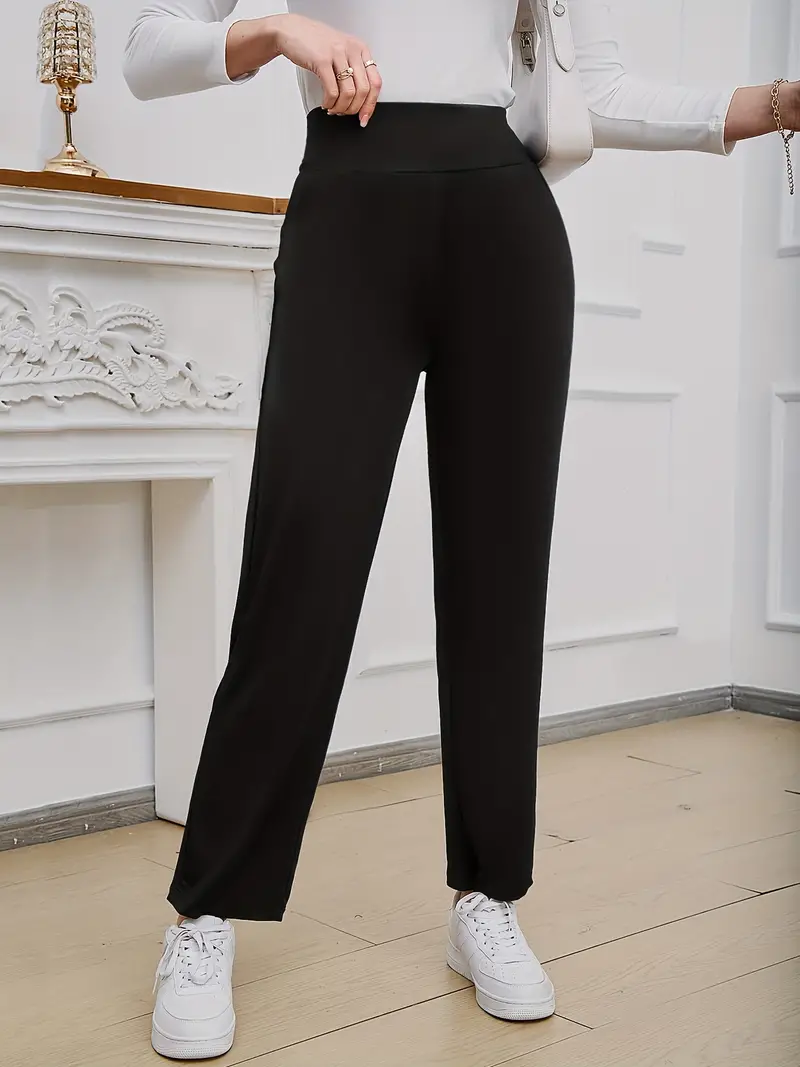 Plus Size Sports Pants Women's Plus Solid High Medium - Temu