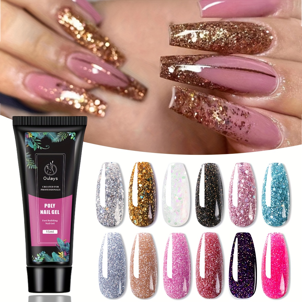 

Glitter Poly Gel Nail Kit, Shiny Nail Extension Gel, Long-lasting Nail Art Design Manicure Set, Ideal For Creative Nail Styling & Enhancement