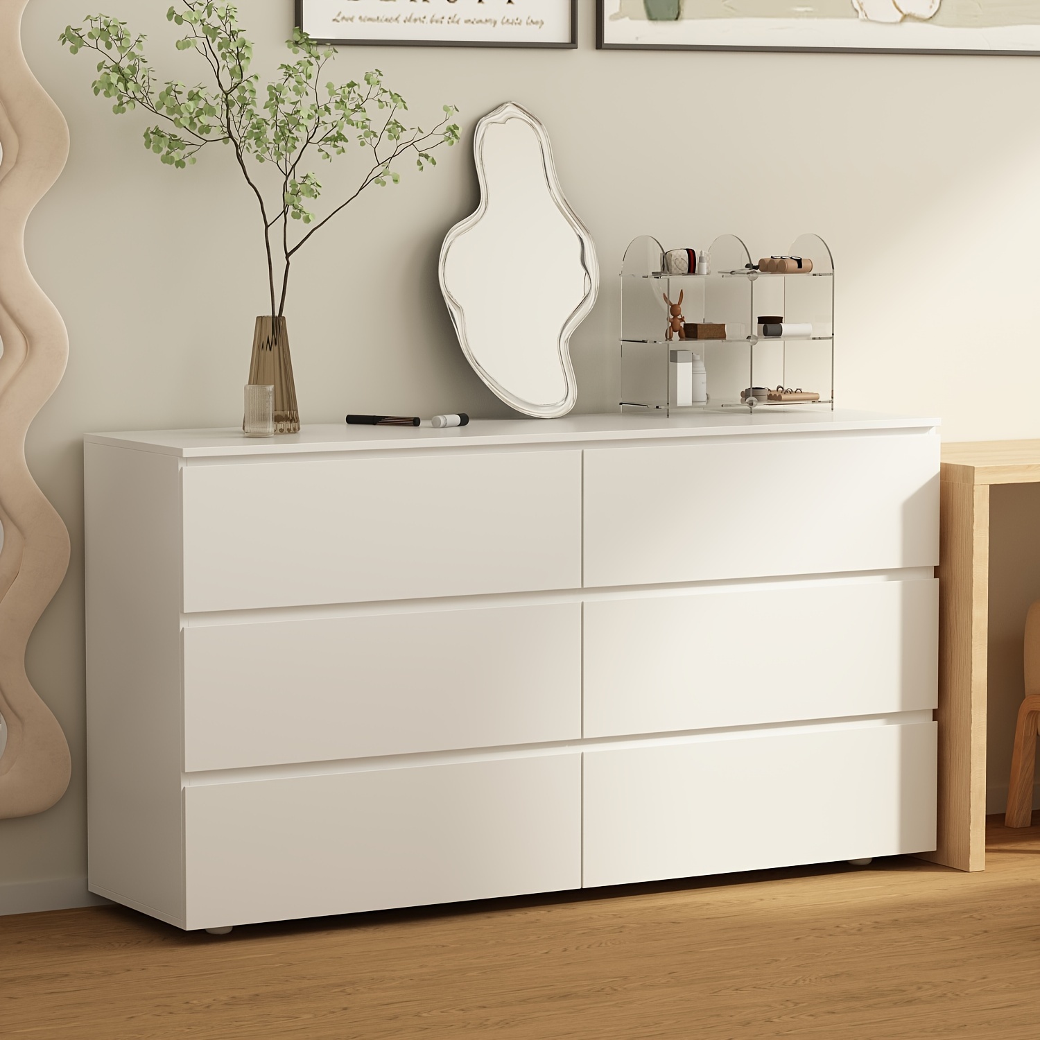 TEMU Modern 6-drawer Dresser Storage Cabinet, Drawer Dresser With Handle, Storage Organizer Chest Of Drawers For Living Room, Bedroom And Entryway,