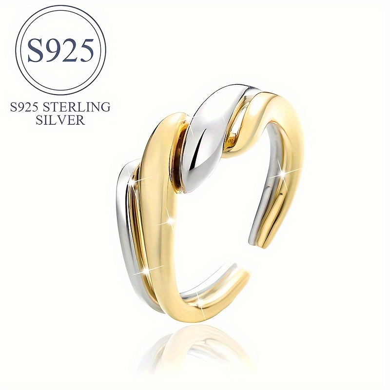 

S925 Sterling Silver 18k Golden Plated Minimalist Ring, Adjustable , Simple , Daily & Holiday Wear For Women