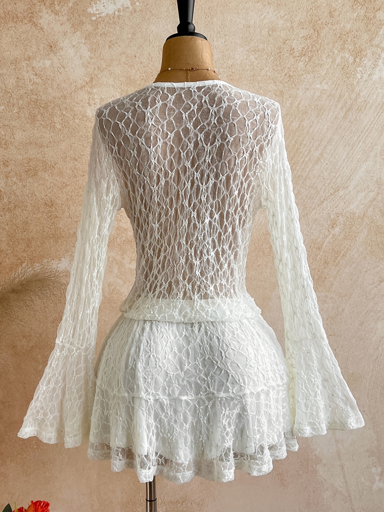 gray lace overlay dress Lace V Neck 3/4Sleeve Column Dress with Ruching missy / 8 / slate main image 1