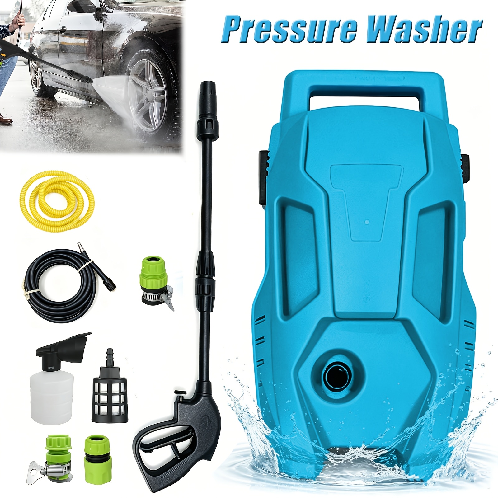 Image of Pressure Washers Jet Washer, 500w Portable Power Washers With Adjustable Foam Cannon And 3 Nozzle Accessory, 7m High-pressure Hose, Power Washer For Patio/car/garden/driveway, Blue